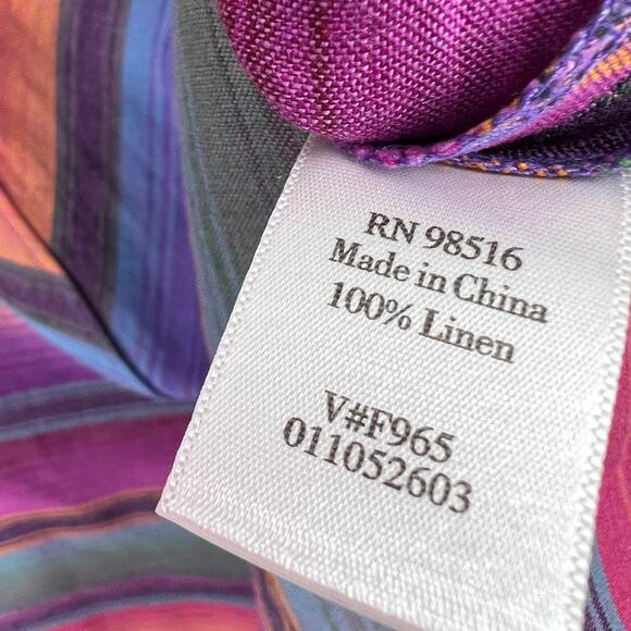 Coldwater Creek 100% LINEN Womens Size Small Aztec Pink Blouse Shirt Top V Neck - Picture 7 of 9